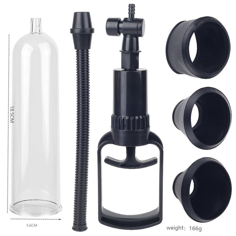 Essentials – Pompe à pénis avec manchons – 21 cm – Transparent/Noir-Erotiekvoordeel.nl