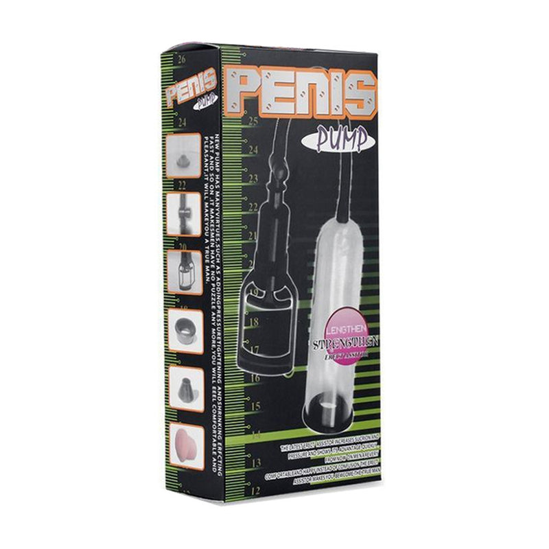 Essentials – Pompe à pénis avec manchons – 21 cm – Transparent/Noir-Erotiekvoordeel.nl