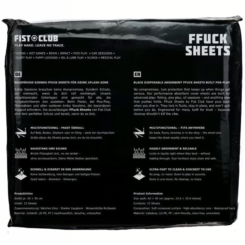 Fist Club - FFUCK SHEETS - Salviette assorbenti - 15 pezzi - Nero-Erotiekvoordeel.nl