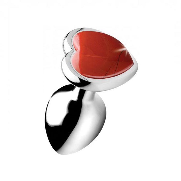 Fixxx - Aluminium Buttplug met Hartvormige Siersteen - Red Jasper - 3 maten-Erotiekvoordeel.nl