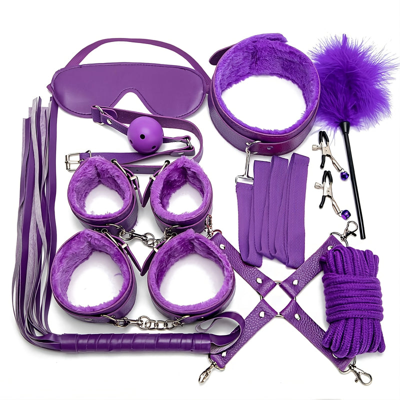 Fixxx - Set de ataduras BDSM - Forrado con piel - Morado-Erotiekvoordeel.nl
