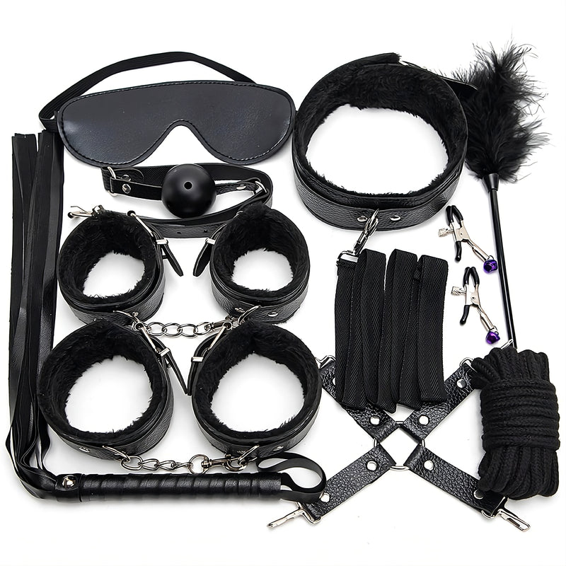 Fixxx - Kit de bondage BDSM - Doublé de fourrure - Noir-Erotiekvoordeel.nl