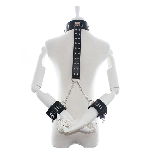 Fixxx - Collar met Bondageriem en Handboeien - Zwart - PU Leer - Verstelbaar-Erotiekvoordeel.nl