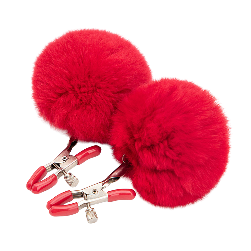 Fixxx - Fluffy Pompom Tepelklemmen - Rood-Erotiekvoordeel.nl