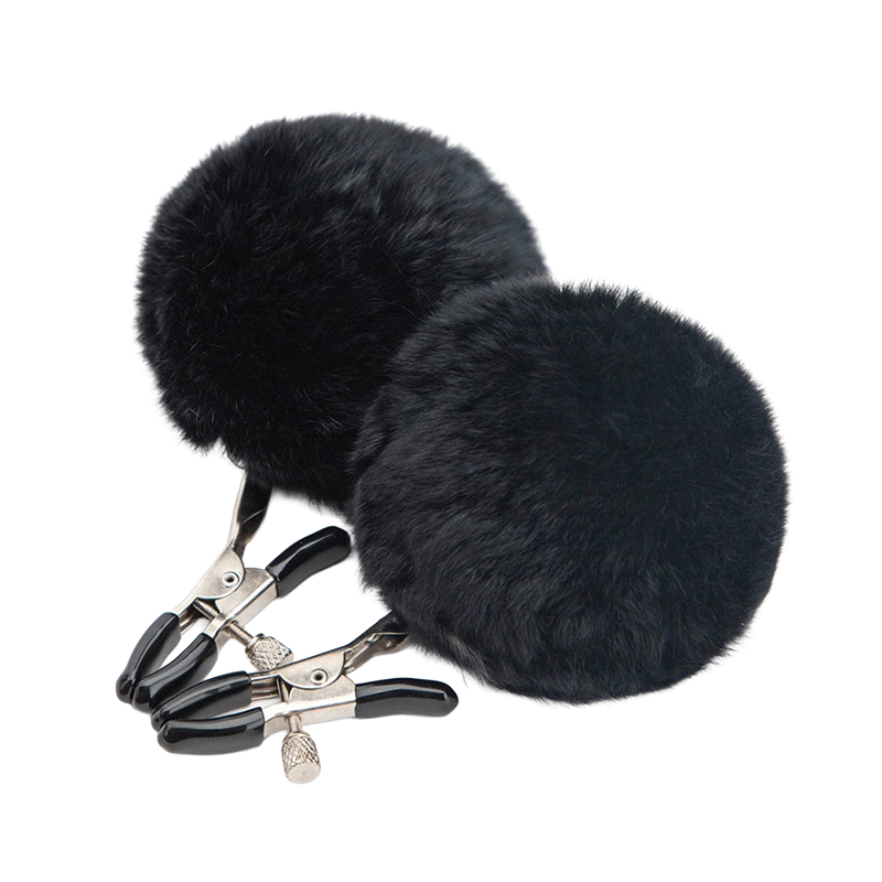 Fixxx - Fluffy Pompom Tepelklemmen - Zwart-Erotiekvoordeel.nl