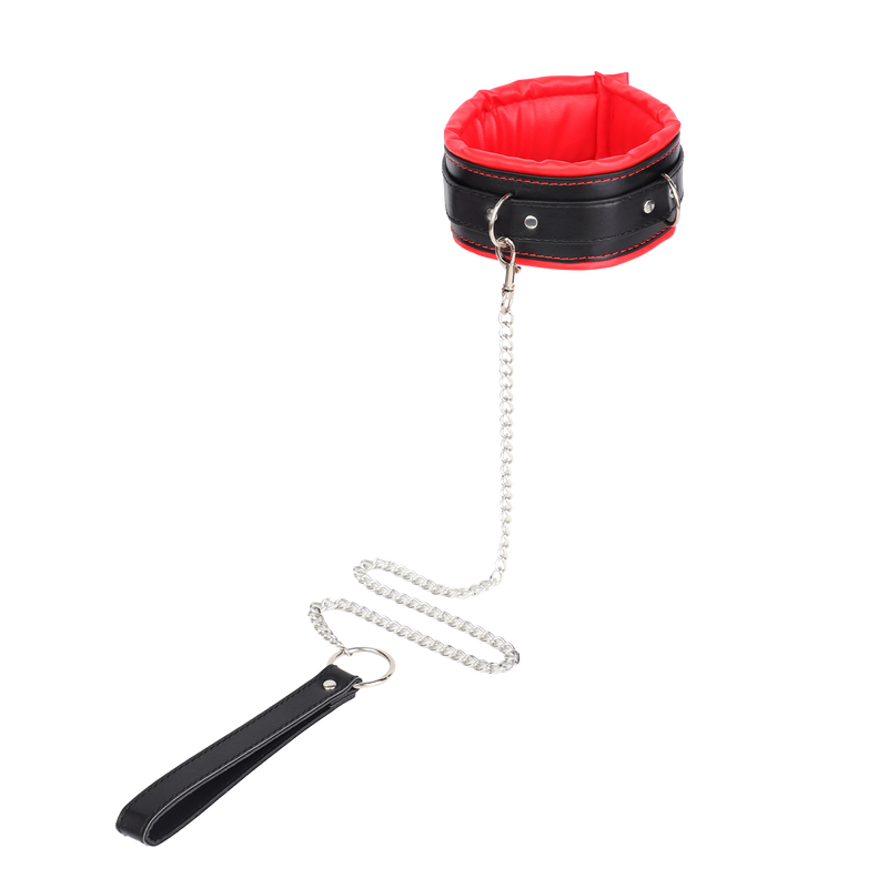 Fixxx - Gevoerde Collar met Leiband - Zwart/Rood-Erotiekvoordeel.nl