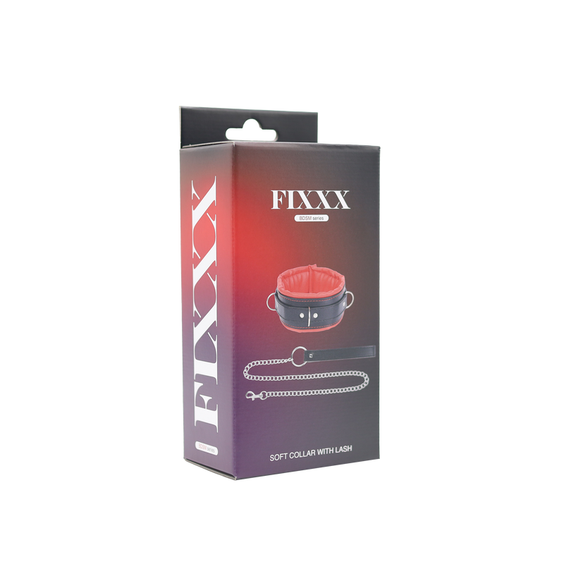 Fixxx - Gevoerde Collar met Leiband - Zwart/Rood-Erotiekvoordeel.nl