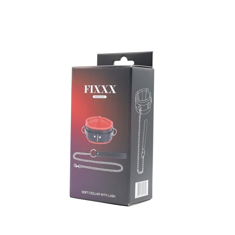 Fixxx - Gevoerde Collar met Leiband - Zwart/Rood-Erotiekvoordeel.nl