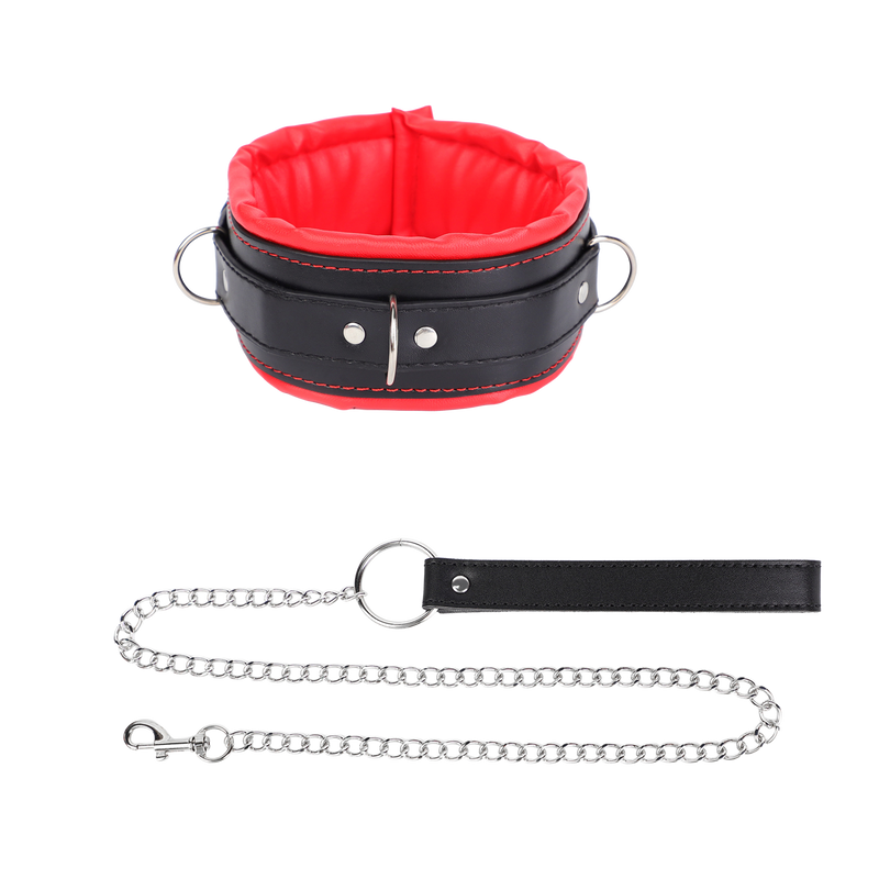 Fixxx - Gevoerde Collar met Leiband - Zwart/Rood-Erotiekvoordeel.nl