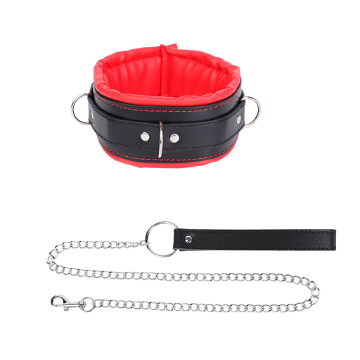 Fixxx - Gevoerde Collar met Leiband - Zwart/Rood-Erotiekvoordeel.nl