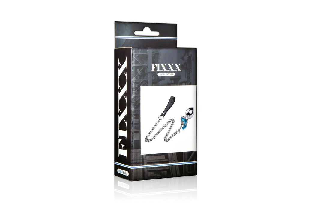Fixxx - Hartvormige Aluminium Buttplug met Belletjes en Leiband - Maat S - Blauw-Erotiekvoordeel.nl