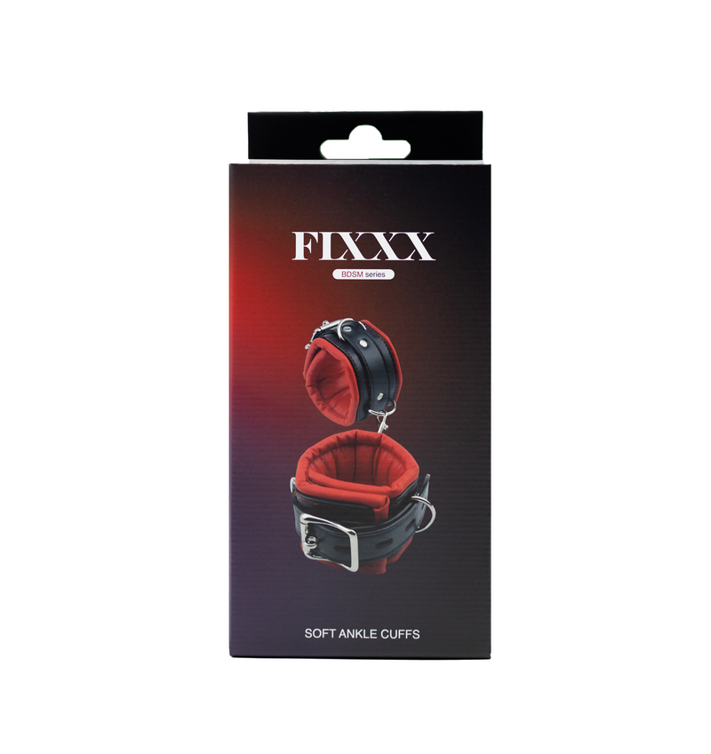 Fixxx - Esposas para tobillos con acolchado suave - Cuero PU - Negro/Rojo-Erotiekvoordeel.nl
