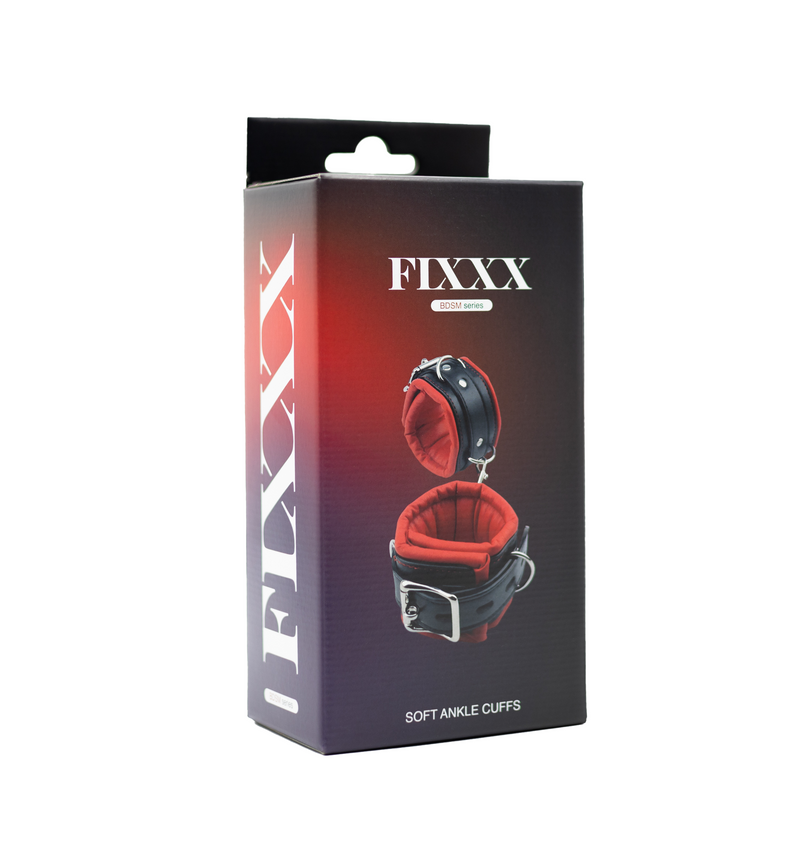 Fixxx - Esposas para tobillos con acolchado suave - Cuero PU - Negro/Rojo-Erotiekvoordeel.nl