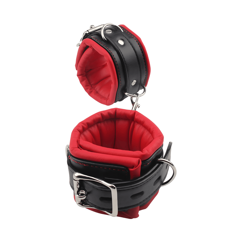 Fixxx - Esposas para tobillos con acolchado suave - Cuero PU - Negro/Rojo-Erotiekvoordeel.nl