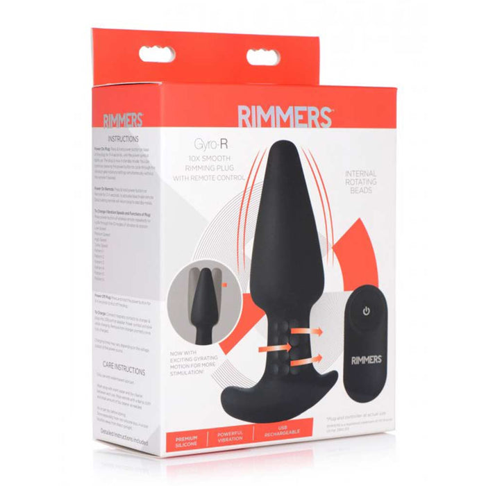 Rimmers - Gyro-R 10X - Gladde Rimming Plug Met Afstandsbediening - Zwart-Erotiekvoordeel.nl