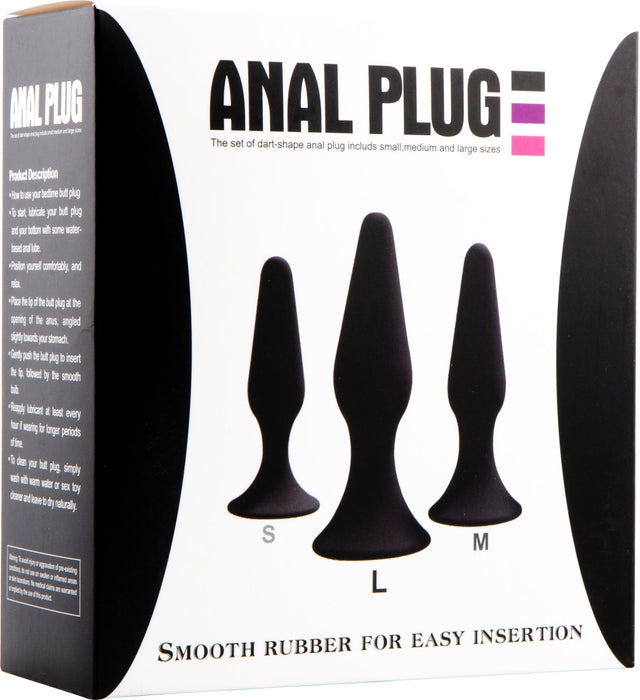 Hands Free Anaal Plug - Set van 3 - Zwart-Erotiekvoordeel.nl