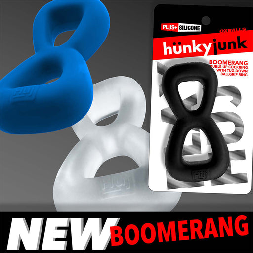 Hünkyjunk - Boomerang - Anello fallico doppio con ballstretcher - Trasparente-Erotiekvoordeel.nl