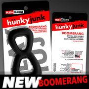 Hünkyjunk - Boomerang - Podwójny pierścień na penisa z napinaczem jąder - Czarny - Erotiekvoordeel.nl