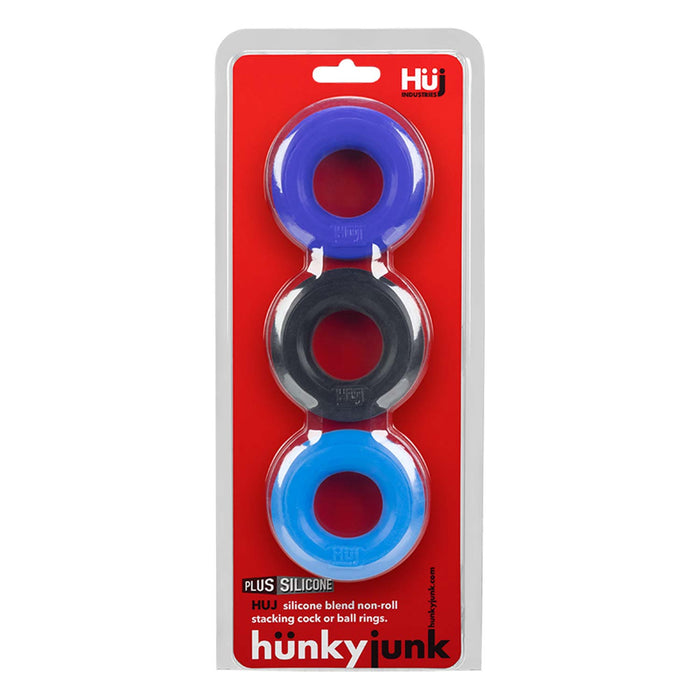 Hünkyjunk - Cockring - 3 stuks - Blauw/Zwart-Erotiekvoordeel.nl