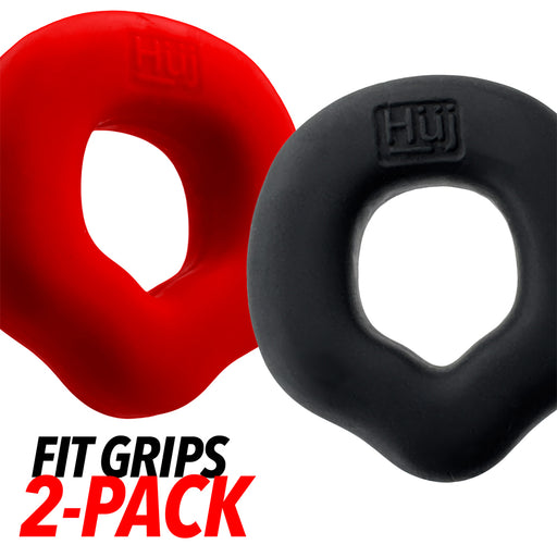 Hünkyjunk - Fit Rings - Anelli fallici ErgoFit - Due pezzi - Nero/Rosso-Erotiekvoordeel.nl