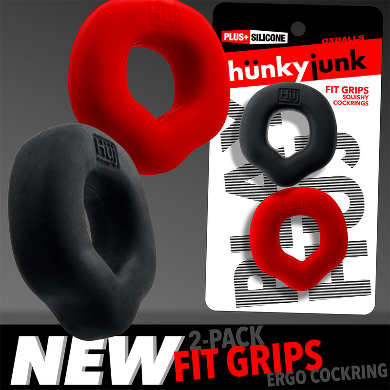 Hünkyjunk - Fit Rings - ErgoFit Penisringe - Zweierpack - Schwarz/Rot - Erotiekvoordeel.nl