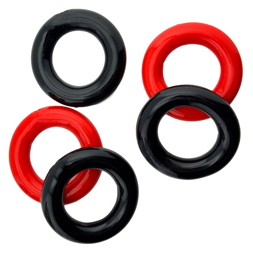 Hünkyjunk - Jacker - 5-Stack Stackable Cock Rings - Black/Red - Erotiekvoordeel.nl