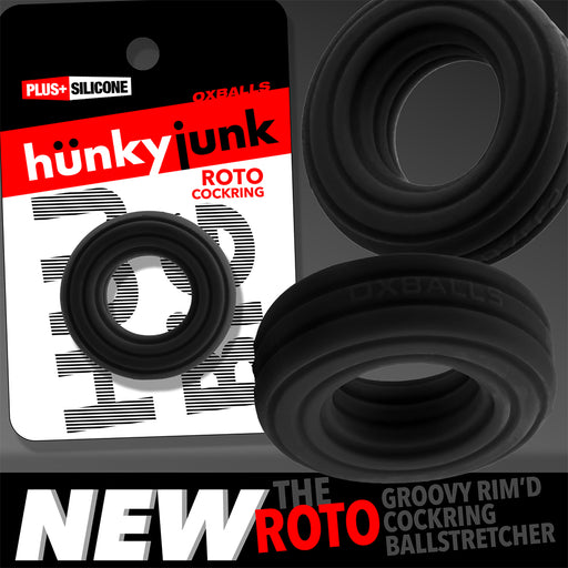 Hünkyjunk - Roto - Ribbed Penis Ring - Black - Erotiekvoordeel.nl