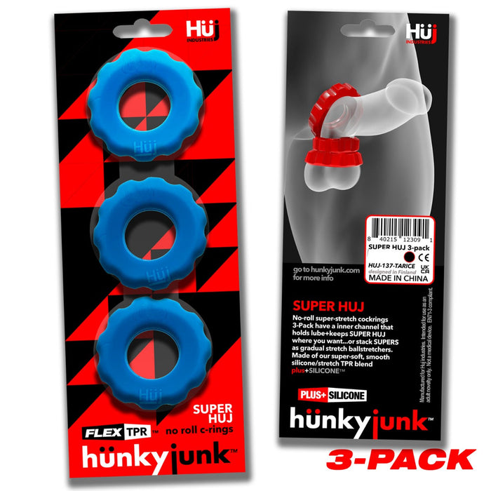 Hünkyjunk - SUPER HUJ 3-pack Cockrings Teal Ice-Erotiekvoordeel.nl
