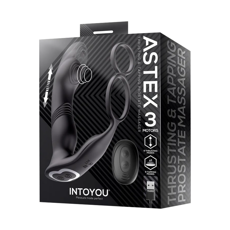 IY - Astex - Massaggiatore prostatico con vibrazione pulsante e pulsante con telecomando - Nero-Erotiekvoordeel.nl