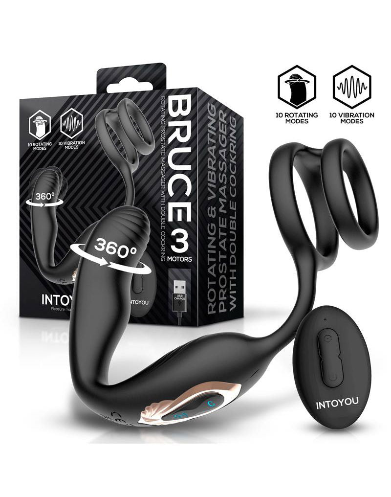 IY - Bruce - Massaggiatore prostatico a 360° - Con doppio anello fallico - Nero-Erotiekvoordeel.nl