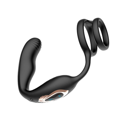 IY - Bruce - 360° Prostate Massager - With Double Penis Ring - Black-Erotiekvoordeel.nl