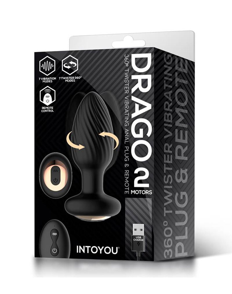 IY Drago - Vibrating Butt Plug - 360° Twister Motion with Remote Control - Black-Erotiekvoordeel.nl