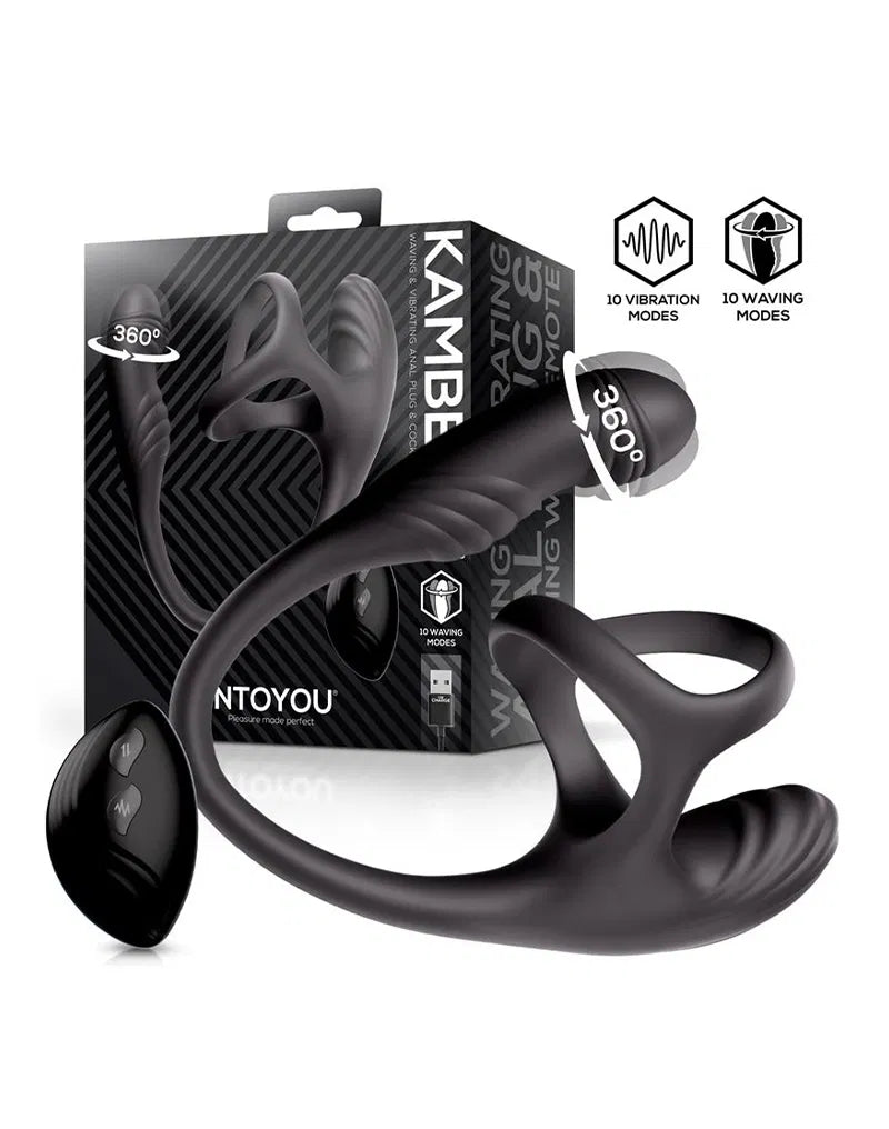 IY - Kamber - Wavy and Vibrating Anal Plug with Cock Ring - Black-Erotiekvoordeel.nl
