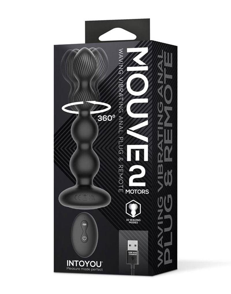 IY Mouve - Plug anale rotante e vibrante con nervature e telecomando - 2 motori - Nero - Erotiekvoordeel.nl