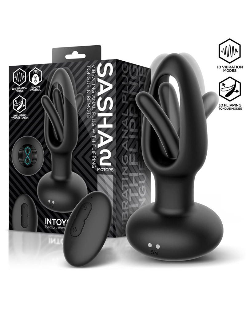 IY Sasha - Vibrating Butt Plug with Moving Tongue and Remote Control - Black-Erotiekvoordeel.nl