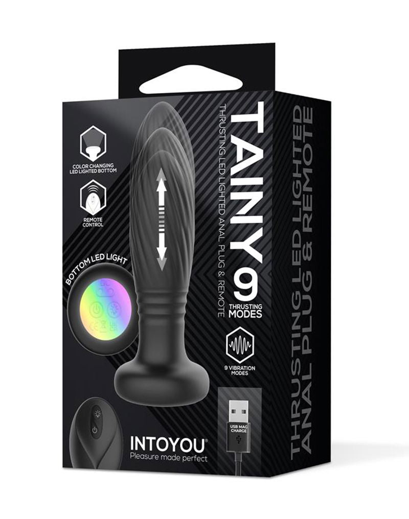 IY Tainy - Plug anale pulsante con illuminazione a LED e telecomando - Nero-Erotiekvoordeel.nl
