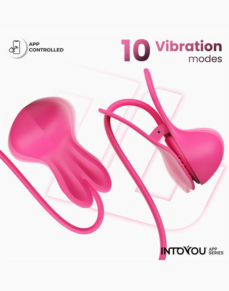 IY Tickly - Pinze per capezzoli vibranti con catena - Controllo tramite app - Rosa-Erotiekvoordeel.nl