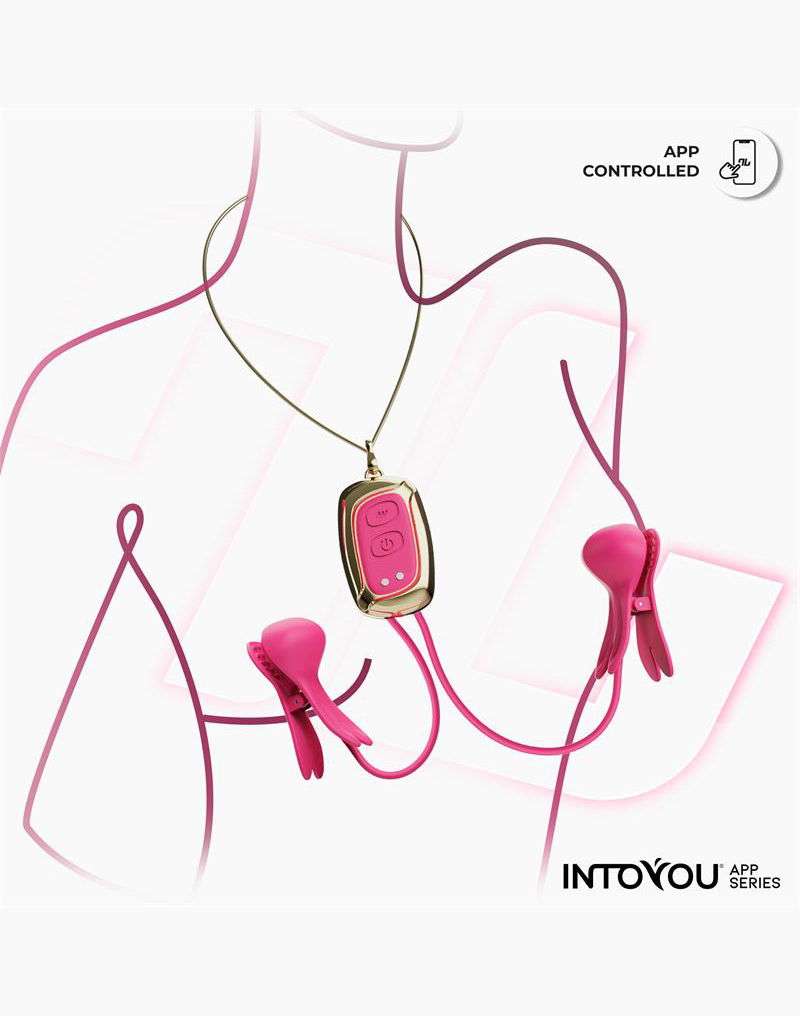 IY Tickly - Pinze per capezzoli vibranti con catena - Controllo tramite app - Rosa-Erotiekvoordeel.nl