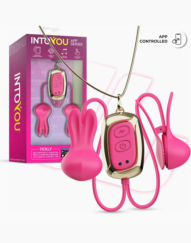 IY Tickly - Pinze per capezzoli vibranti con catena - Controllo tramite app - Rosa-Erotiekvoordeel.nl