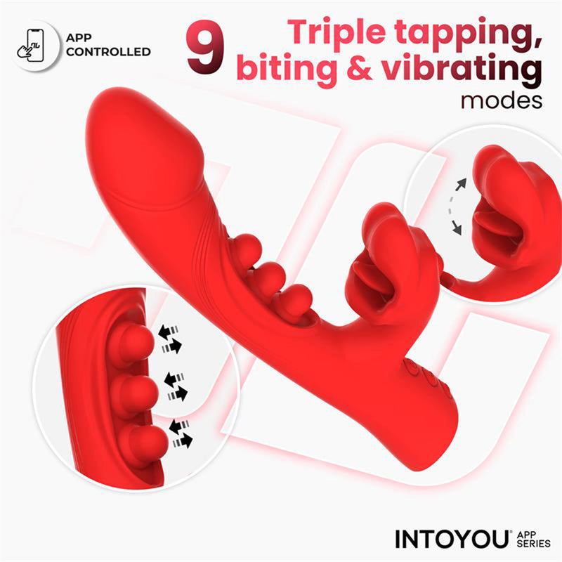 IY - Trixy - Vibratore Rabbit a tripla pulsazione con lingua leccante - Controllo tramite app - Rosso-Erotiekvoordeel.nl