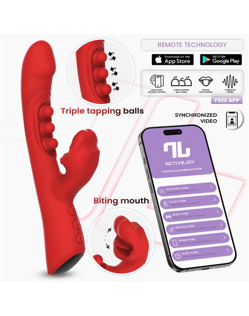 IY - Trixy - Vibratore Rabbit a tripla pulsazione con lingua leccante - Controllo tramite app - Rosso-Erotiekvoordeel.nl