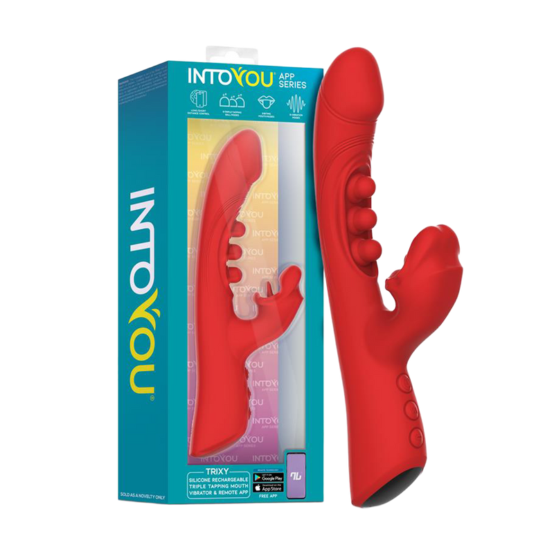 IY - Trixy - Vibratore Rabbit a tripla vibrazione con lingua leccante - Controllo tramite app - Rosso-Erotiekvoordeel.nl