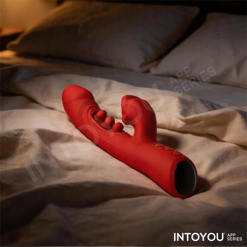 IY - Trixy - Vibratore Rabbit a tripla vibrazione con lingua leccante - Controllo tramite app - Rosso-Erotiekvoordeel.nl