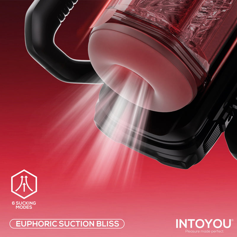 IY - Vexor - 3-in-1-Masturbator - Mit Saug-, Stoß- und Vibrationsfunktion - Schwarz/Rot - Erotiekvoordeel.nl