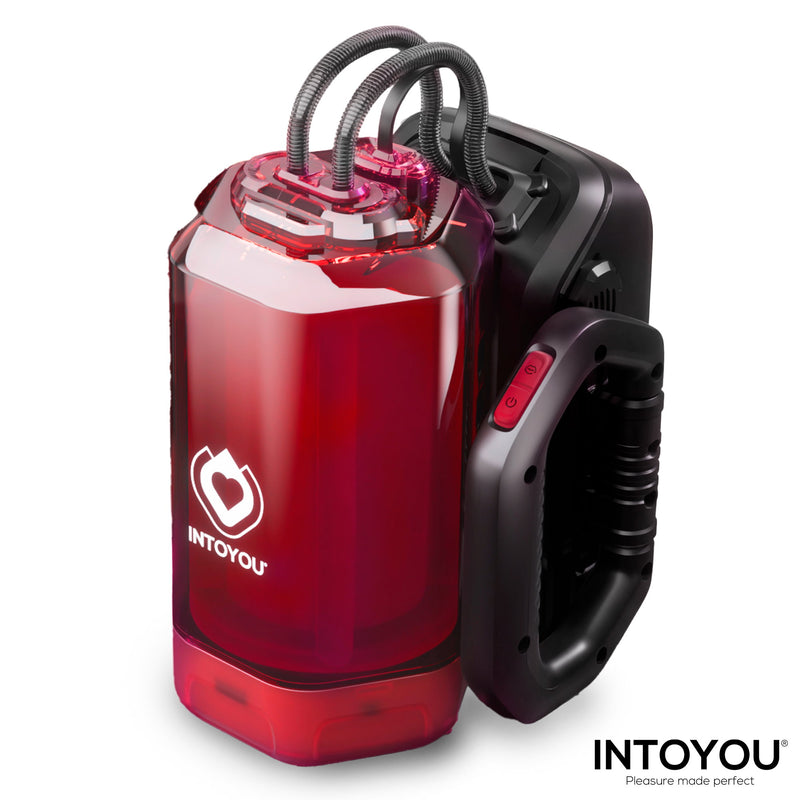 IY - Vexor - 3-in-1-Masturbator - Mit Saug-, Stoß- und Vibrationsfunktion - Schwarz/Rot - Erotiekvoordeel.nl