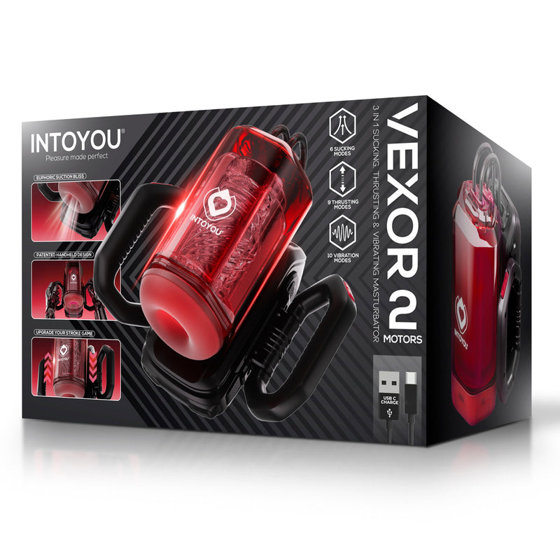 IY - Vexor - 3-in-1-Masturbator - Mit Saug-, Stoß- und Vibrationsfunktion - Schwarz/Rot - Erotiekvoordeel.nl