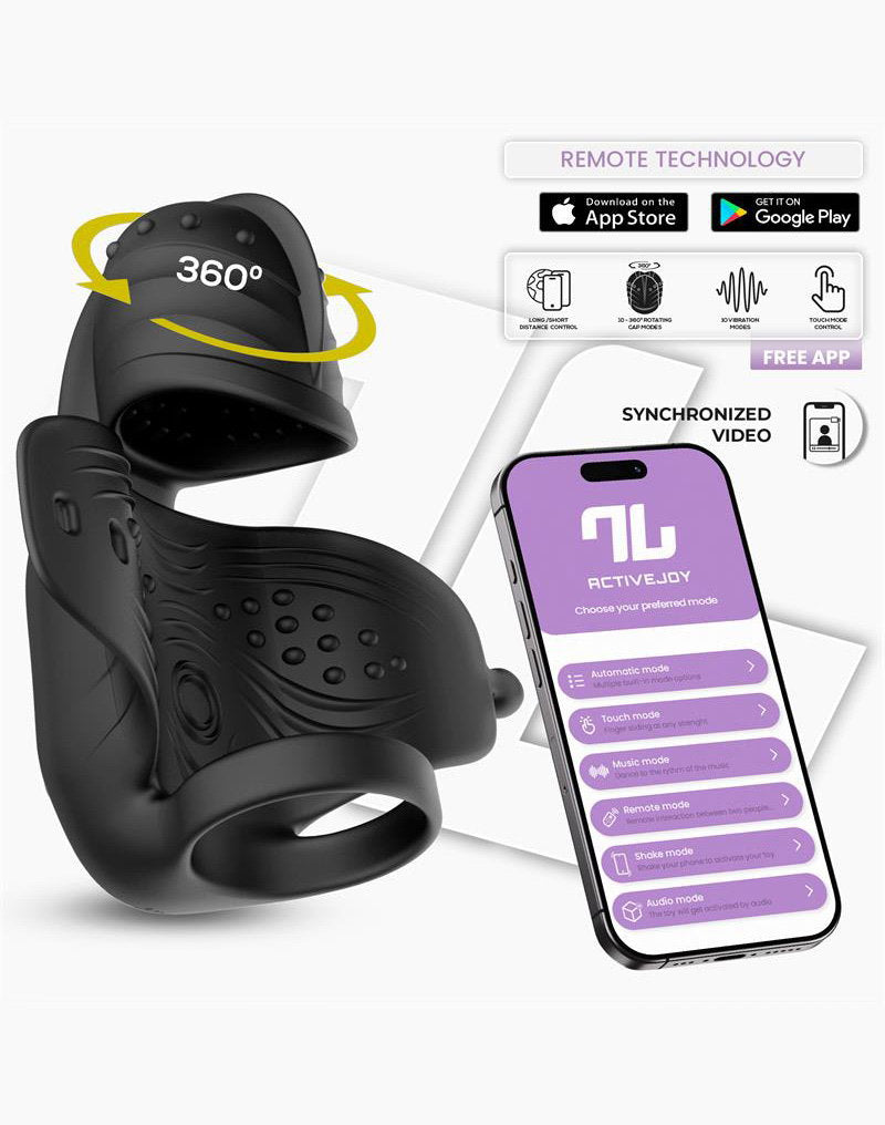 IY - Zonte - Masturbatore a cappuccio rotante e vibrante - Controllo tramite app – Nero-Erotiekvoordeel.nl
