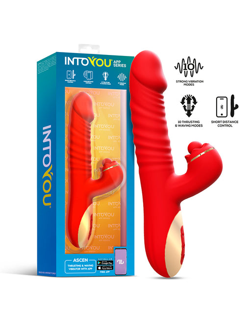 Intoyou - Ascen - Vibratore Rabbit - Vibratore Rabbit con funzione di spinta e oscillazione e controllo tramite app - Rosso - Erotiekvoordeel.nl
