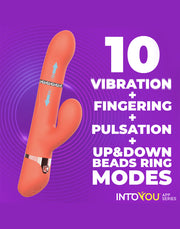 Intoyou - Mindy - Vibratore Rabbit Tapping con funzione di pulsazione e app - Arancione corallo - Erotiekvoordeel.nl