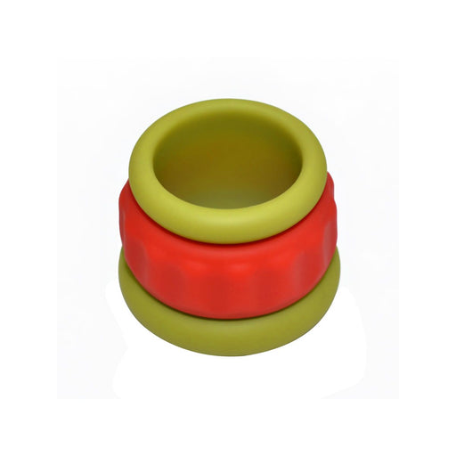 Kiotos - Anillo para el pene y estirador de testículos de silicona 2 en 1 - Rojo/Verde-Erotiekvoordeel.nl